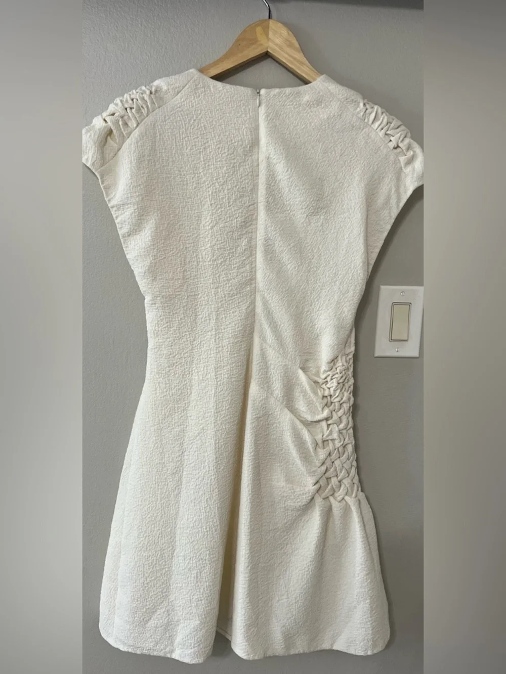 3.1 Phillip Lim Ivory Textured Smocked Dress Size 8 Silk Lined Designer Mini